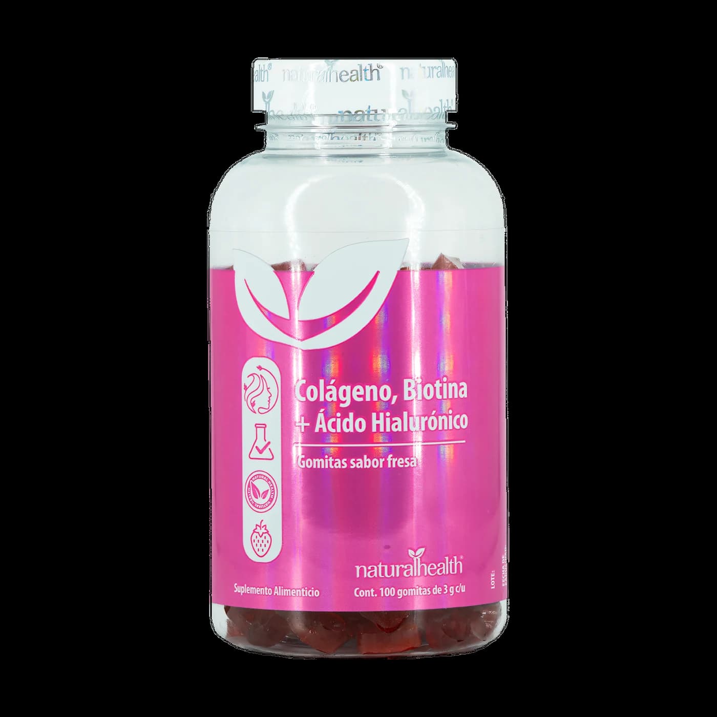 Colágeno, biotina + ácido hialurónico · 100 gomitas sabor fresa